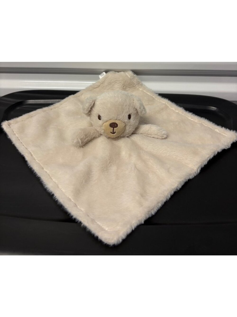 Plush Bear Baby Lovey Blanket With Star-Print Reverse Side Beige & Cream 10"